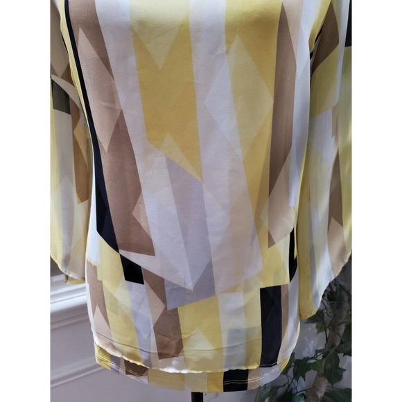 JM Collection Women Yellow Polyester Round Neck Long Sleeve Pullover Shirt Small - Picture 4 of 10